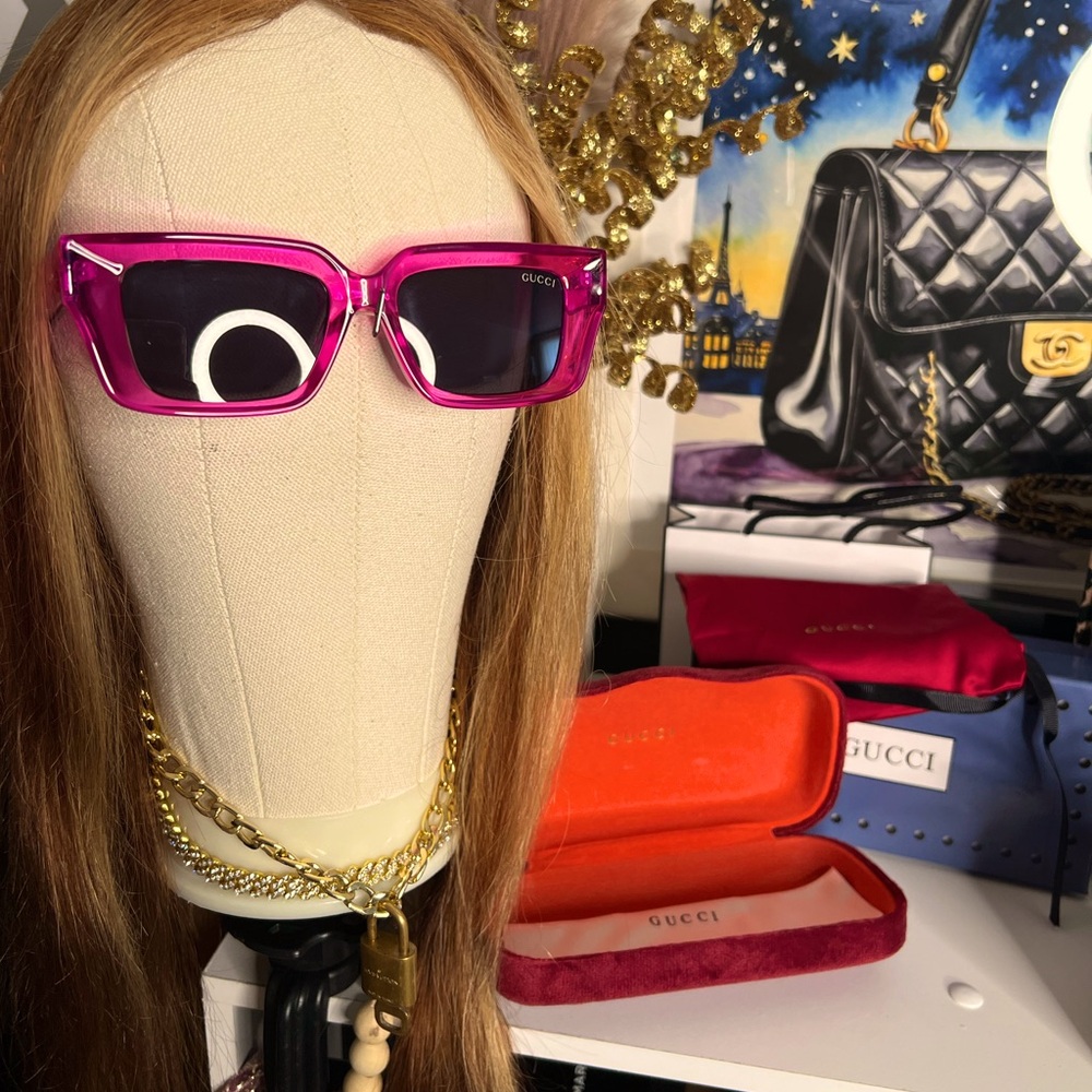 Womens Gucci Pink Rectangle Frame Sunglasses 💕